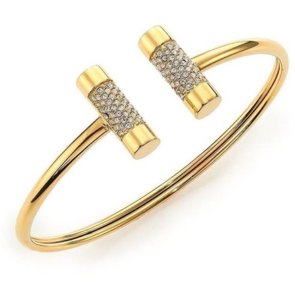 Michael Kors pavè gold tone double barrel cuff bangle bracelet